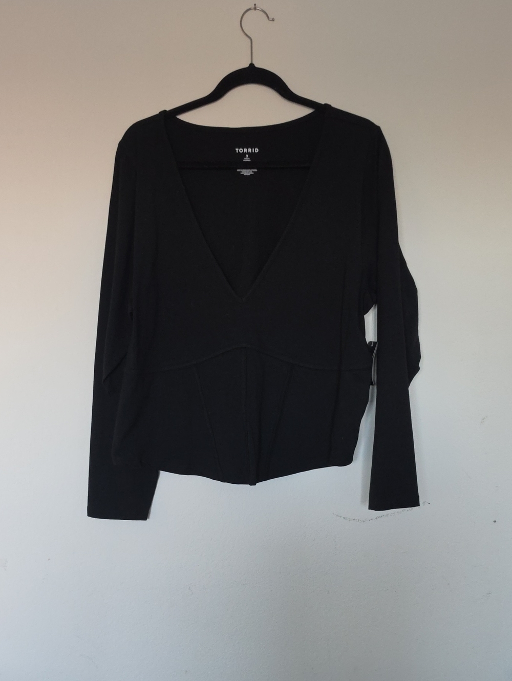 torrid Black V-Neck Long Sleeve Top with Empire Seam